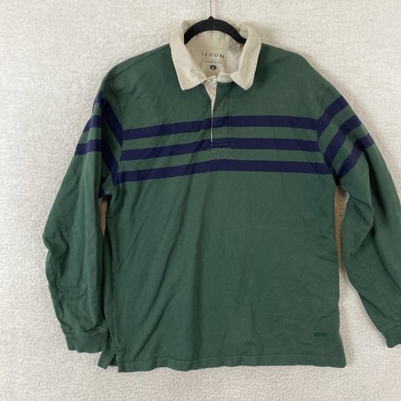 Izod Shirts Izod Retro Varsity Rugby Shirt L Green Blue Stripes